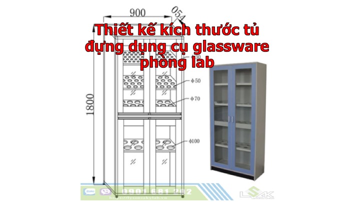 Thiết kế kích thước tủ đựng dụng cụ glassware phòng lab