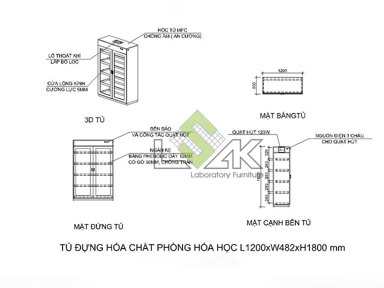 Bản vẽ 2D tủ đựng hóa chất