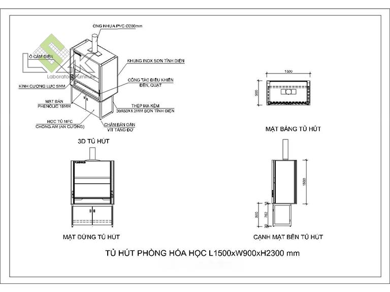 Bản vẽ Cad 2d tủ hút hóa chất phòng thí nghiệm