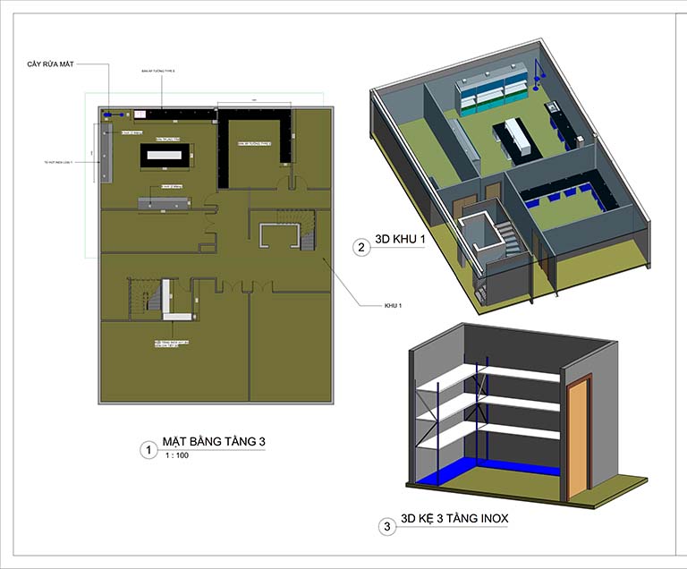 Phối cảnh mặt bằng tầng 3 thiết kế trung tâm nghiên cứu và phát triển sản phẩm Nanpao Resin Việt Nam