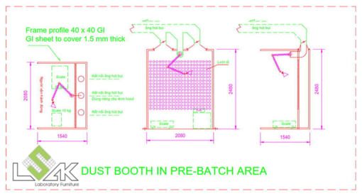 Bản vẽ 2D chụp hút bụi cho phòng sơn - Dust Booth for powder pre-batching