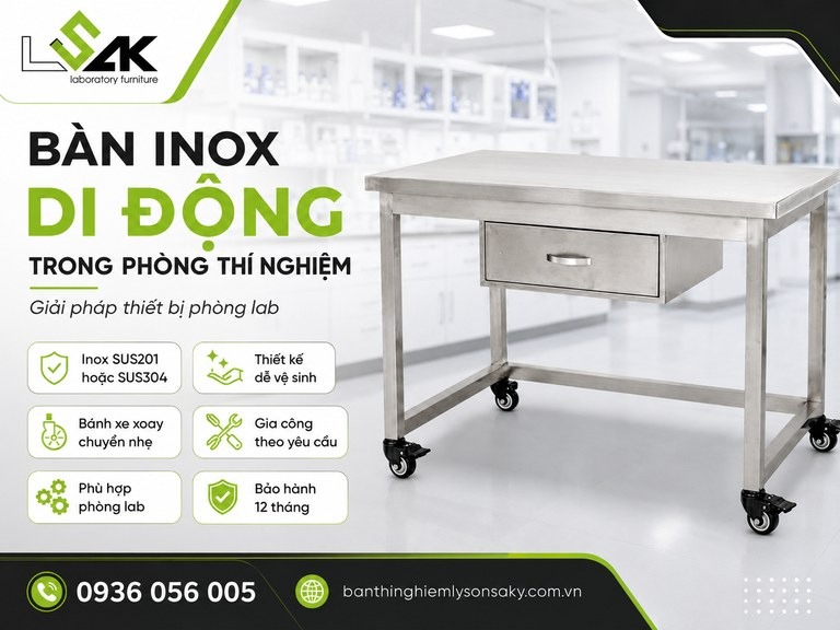 Bàn inox di động trong phòng thí nghiệm