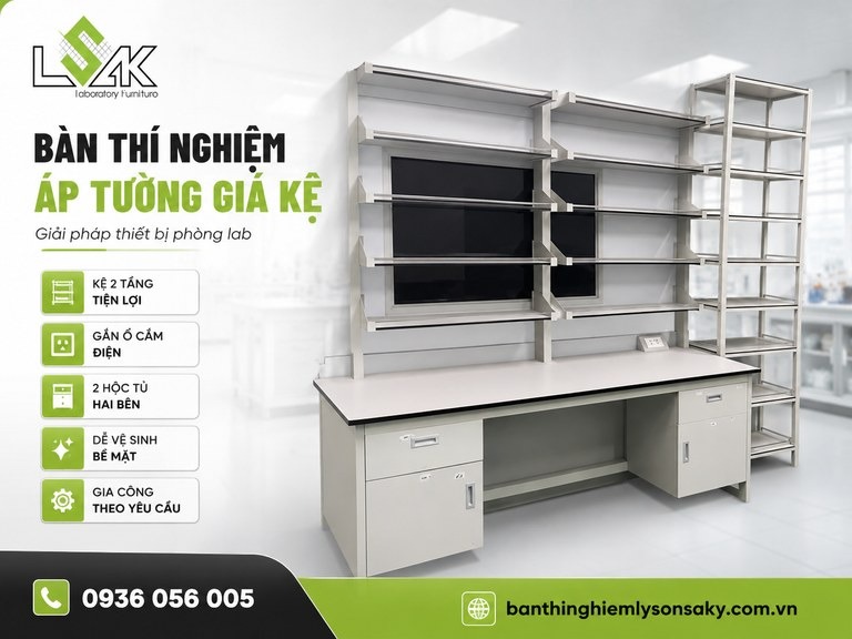 Bàn thí nghiệm áp tường giá kệ