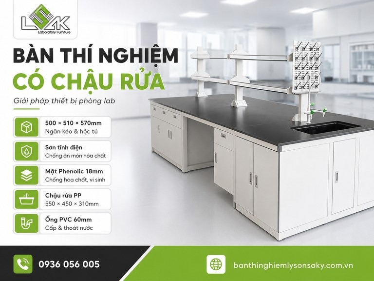 ban thi nghiem co chau rua
