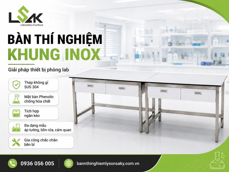 Bàn thí nghiệm khung inox