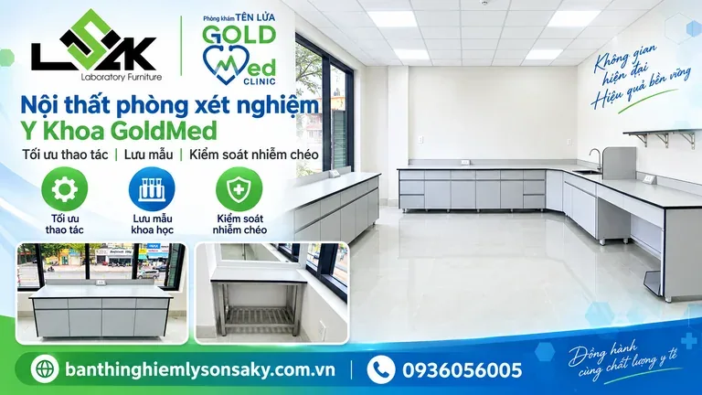 Nội thất phòng xét nghiệm Y Khoa GoldMed: tối ưu thao tác, lưu mẫu và kiểm soát nhiễm chéo