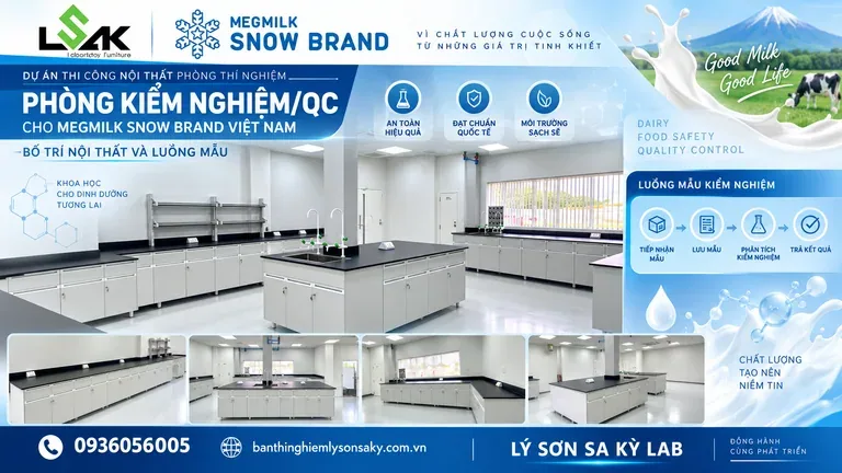 Phòng kiểm nghiệm/QC cho Megmilk Snow Brand Việt Nam: bố trí nội thất và luồng mẫu